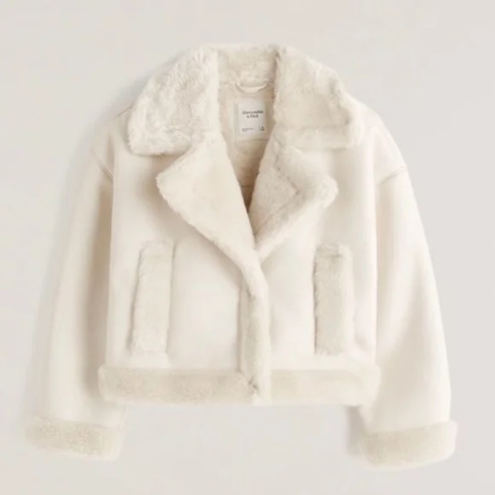 Abercrombie Cream Faux Fur Coat
